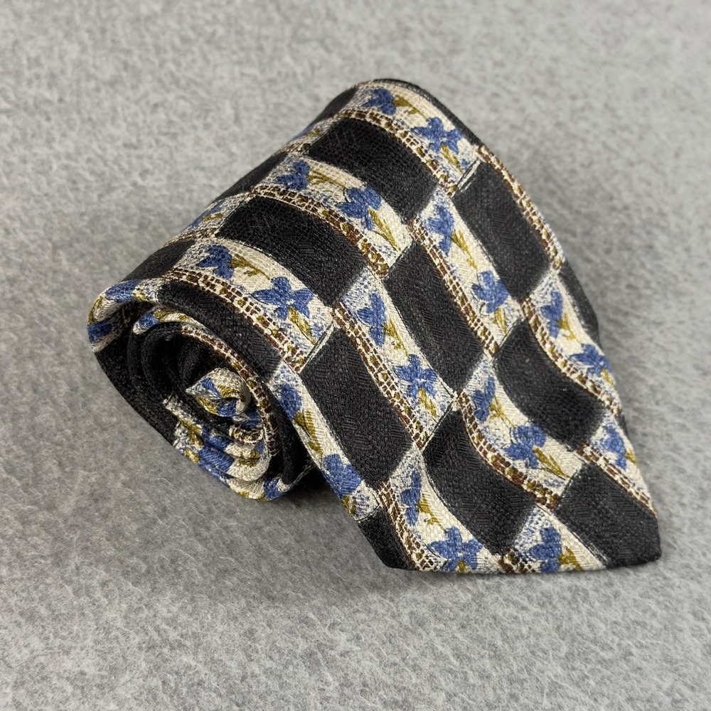 Vintage Altea Nordstrom 100% Silk Tie Italy Black Blue Floral Geometric 57x4"